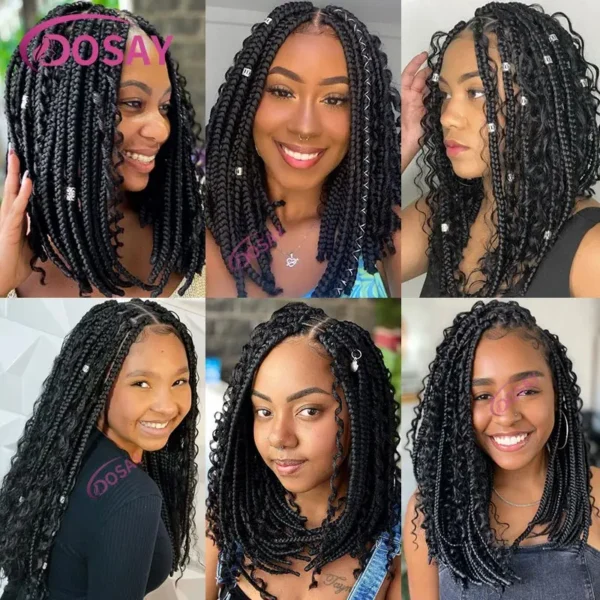 Synthetic Curly Wigs Short 360 Full Lace Boho Braids Wig 12 Inch Knotless Braided Wigs Goddess Box Braid Wig Pre-Pluck Baby Hair - Image 18