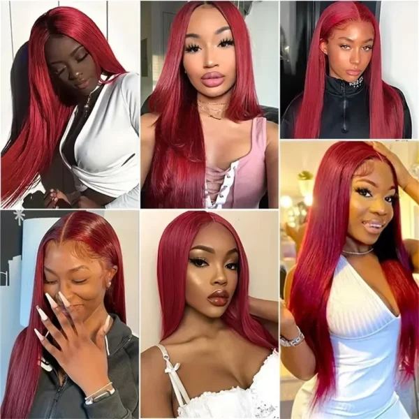 Burgundy 13x6 HD Lace Frontal Human Hair Wig Straight wig 13x4 Lace Front Human Hair Wigs For Women 99J Colored 200 High Density - Image 4