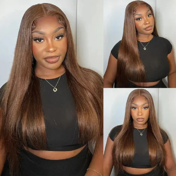 Chocolate Brown Straight 13x4 13x6 Hd Lace Frontal Wig Brazilian Colored T Part Human Hair Wigs For Women Preplucked 30 36 Inch - Image 8