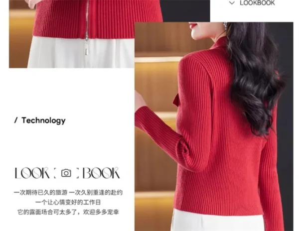 Fashion Zipper Short Knitted Cardigan Sweater 2025 Spring Autumn New Korean Versatile Coat Top Turn-Down Col Sweater Solid Color - Image 32