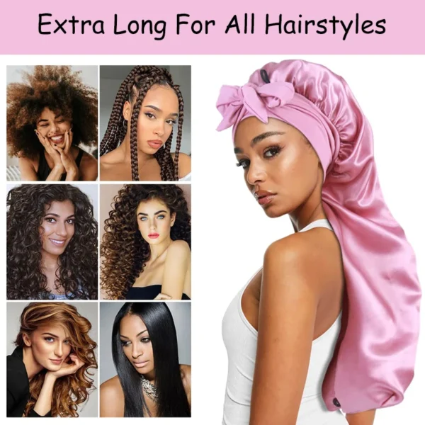 Soft Silky Long Satin Bonnet For Natural Hair And Curly Hair Extra Large Size Hair Cap With Tie For Comfortable Night Sleep 1Pcs - Image 6