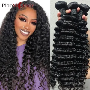 20 22 24Inch Deep Wave Human Hair Bundles Curly Hair Brazilian Weaving Natural 100% Raw Human Hair Deep Wave Bundle Top Quality