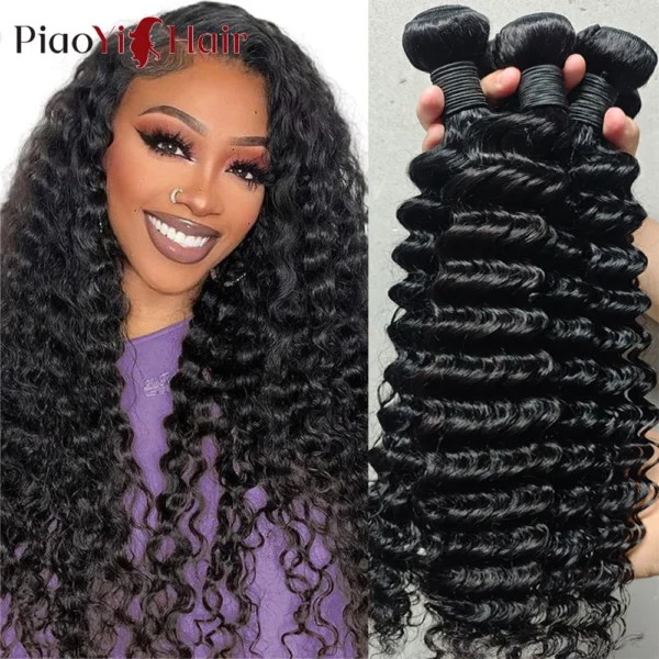 20 22 24Inch Deep Wave Human Hair Bundles Curly Hair Brazilian Weaving Natural 100% Raw Human Hair Deep Wave Bundle Top Quality