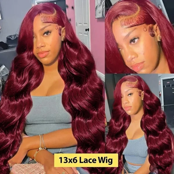 13x6 Hd Lace Front Human Hair Wig 99J Burgundy Preplucked Hd Transparent 13x4 Body Wave Human Hair Lace Frontal Wigs for Women - Image 8