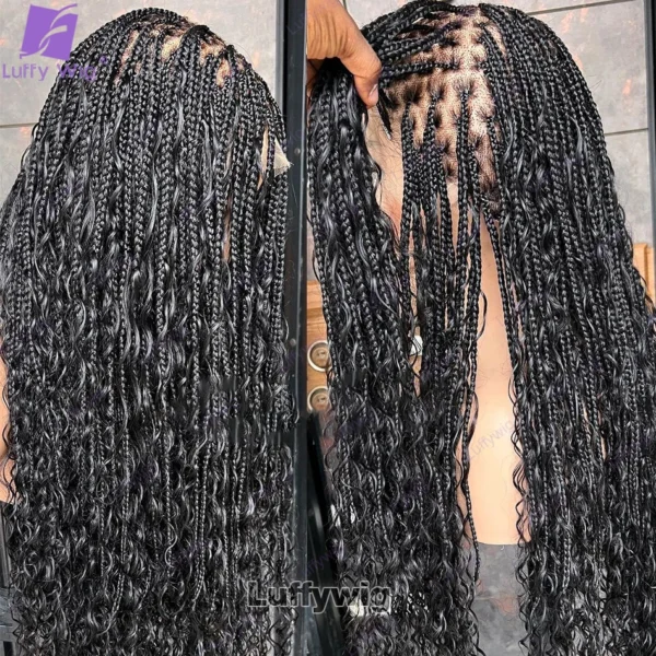 Boho Knotless Braids Hd Full Lace Wig Human Hair Braided Wigs for Black Women Braided Ponytail Wig Natural with Baby Hair LUFFY - Image 3