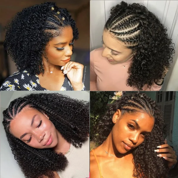 Afro Kinky Curly 13x4 Lace Front Braided 100% human hair Wigs For Women 16 Inch Hand Weaving Large Lace Baby Hair Glueless Wig - Image 6