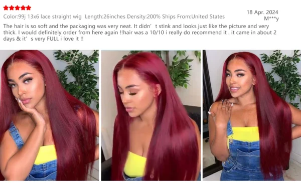 Burgundy 13x6 HD Lace Frontal Human Hair Wig Straight wig 13x4 Lace Front Human Hair Wigs For Women 99J Colored 200 High Density - Image 7