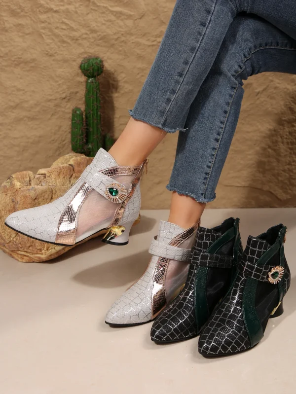 Spring and Summer New High Heel Mesh Boots Hollow Mesh Sandals Thick Heel Fashion Women's Shoes Women's Sandals - Image 16