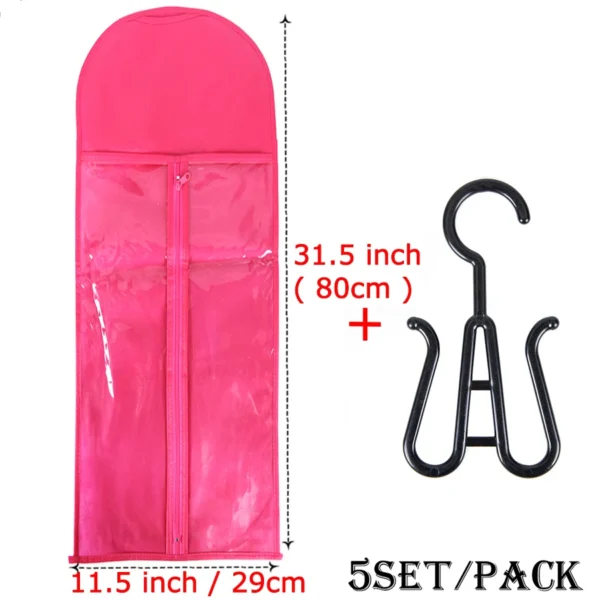 5pcs/set Wig Storage Bag Good Quality Anti Dust Hair Extensions Bag with Holder for Store Wigs Hair Extensions Ponytails 60 80cm - Image 15