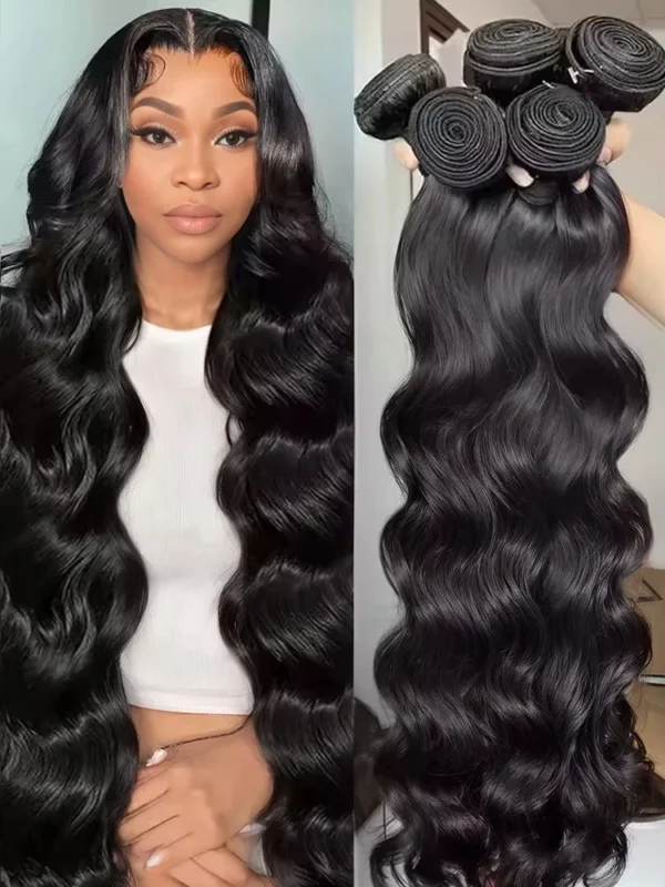 Mossily 3 4 5 Bundles 40 Inches 100% Raw Human Hair Body Wave Brazilian Remy Human Hair Bundle Extension Double Drawn Weavy