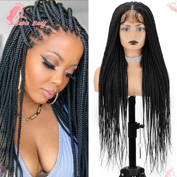 36" Synthetic Knotless Box Braided Wigs For Black Women Cornrow Braids Lace Wigs Full Lace Braids Hair Wig Black Braiding Hair - Image 8