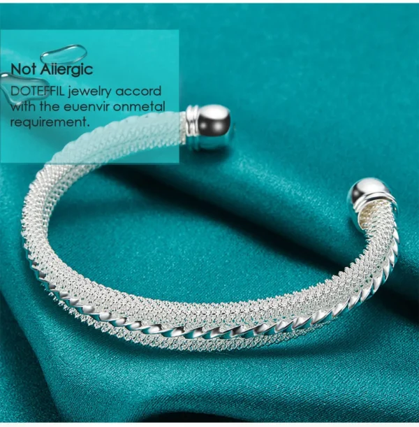 DOTEFFIL 925 Sterling Silver Woven Mesh Bangle Bracelet For Woman Man Wedding Engagement Fashion Charm Party Jewelry - Image 10