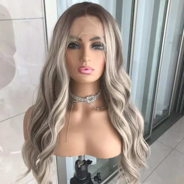 Body Wave Lace Front Wig Highlight Ash Blonde Lace Frontal Synthetic Wigs Pre Plucked Long Wavy Synthetic Lace Wig for Women - Image 6