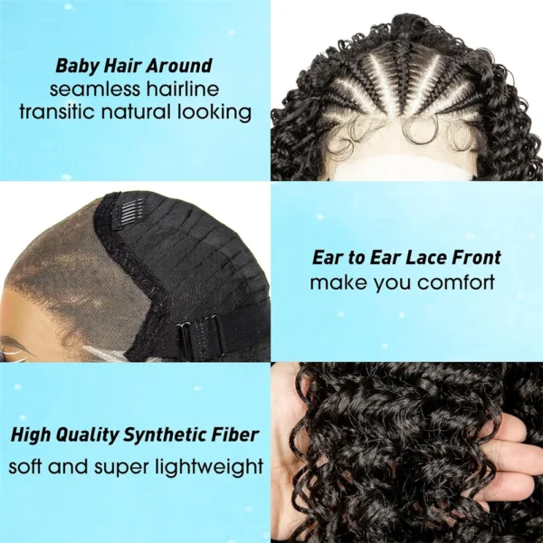 13x4 Lace Braid Wigs Human Hair Afro Kinky Curly Lace Front Wigs for Women Natural Black 250% Density Brazilian Remy Hair 16inch - Image 2