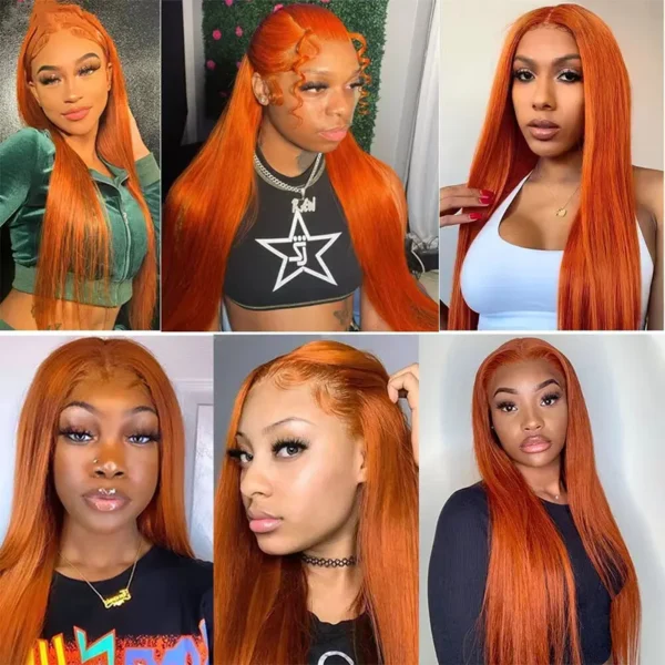 30 Inch Straight Orange Ginger Lace Front Wigs Human Hair 350 Colored Brazilian 13X6 HD Transparent Lace Frontal Wigs For Women - Image 8