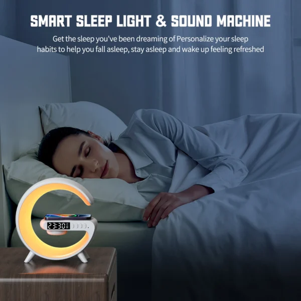 LED Smart Wake Up Light RGB Night Light with Wireless Speaker 15W Wireless Rechargeable Desk Lamp for Bedroom Bedside Game Room - Image 6