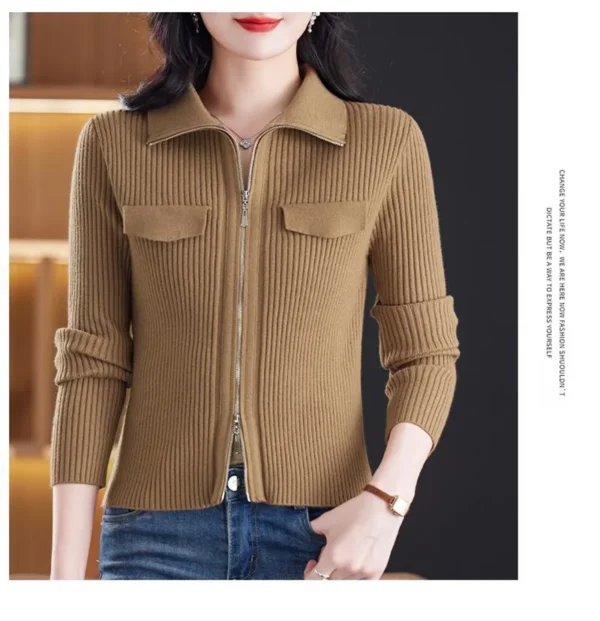 Fashion Zipper Short Knitted Cardigan Sweater 2025 Spring Autumn New Korean Versatile Coat Top Turn-Down Col Sweater Solid Color - Image 29