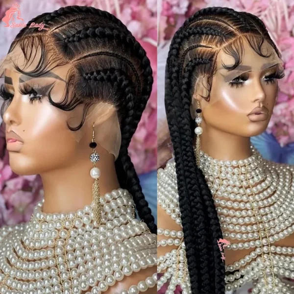 Synthetic Full Lace Front Wigs Braided Wigs For Black African Women 6 Braids With Baby Hair 36 Inches Cornrows Box Braided Wigs - Image 2