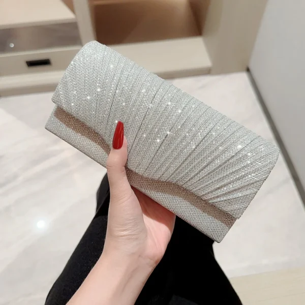 Ladies Glitter Silver Clutch Bag Envelope Evening Bag Fashion Elegant Long Purse Women Chain Shoulder Bags Wedding Party Handbag - Image 2