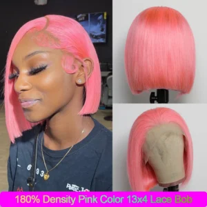 Pink Bob Wig Human Hair 180% Denity 13X4 Bob Lace Frontal Wigs Human Hair Pre Plucked Brazilian Remy Short Bob Human Hair Wigs
