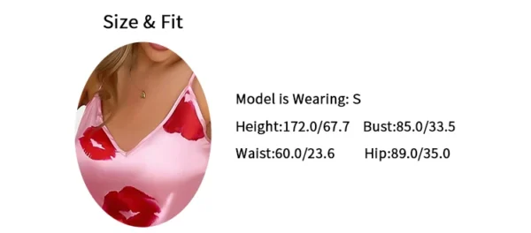 Women's Satin Pajama Set with Lip Print V-Neck Cami Top and Elastic Pants For Women Pijama Comfortable Sleep and Loungwear - Image 8