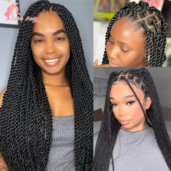 Long 36“ Synthetic Full Lace Wigs Twist Box Braided Wigs Lace Front Wig Knotless Braids Wig Black Women Cornrow Box Braided Wigs - Image 3