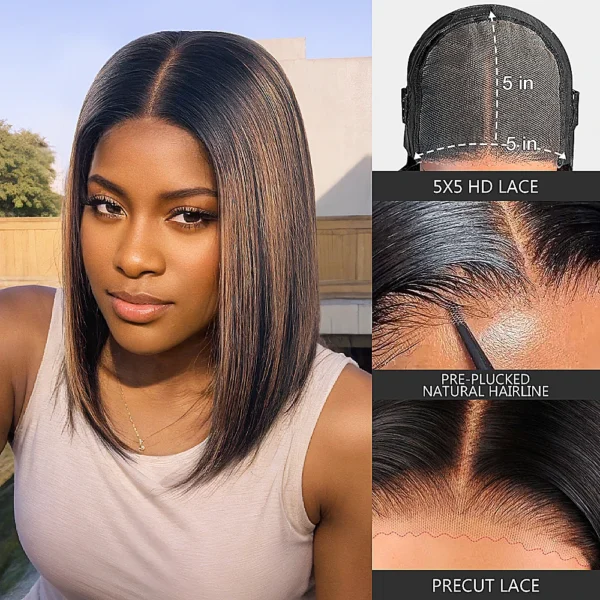 Glueless Wigs Human Hair Pre Plucked Pre Cut P1b/30 Straight Bob Wig Human Hair 5x5 Hd Lace Closure Wigs With Natural Hairline - Image 2