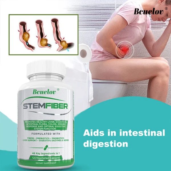 Fiber Probiotic + Prebiotic Supplement, Liver Support, Digestion, Gut Microbiome, Constipation Relief, 120 Capsules - Image 2