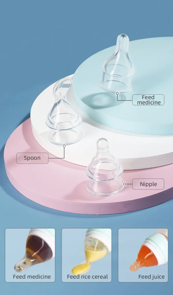 1 Pc Baby Medicine Feeder Bottle 70ml Bear Design Prevent Choking With 2 Pcs  Silicone Replacement Pacifier And Food Spoon Head - Image 12