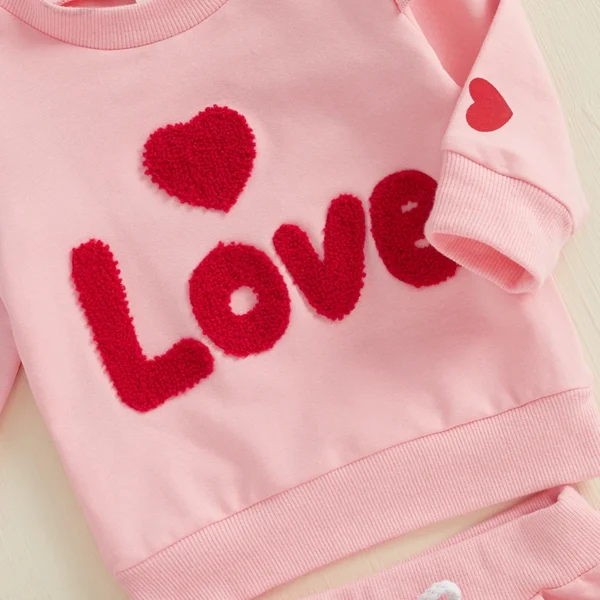 Baby Girls 2-piece Outfit Long Sleeve Embroidery Letters Hoodie with Heart Print Sweatpants Valentines Day Clothes Sets - Image 14