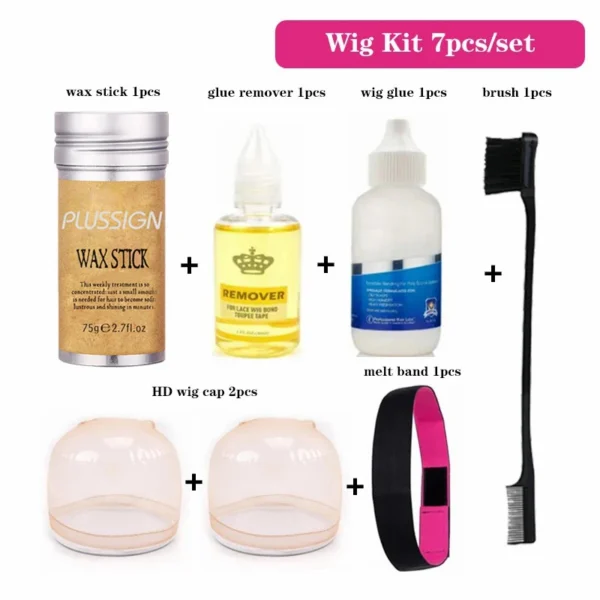 7pcs Wig Installation Kit Set Hd Wig Caps Lace Wig Glue And Remover Melt Band For Lace Frontal Wax Stick With Edge Brush - Image 7