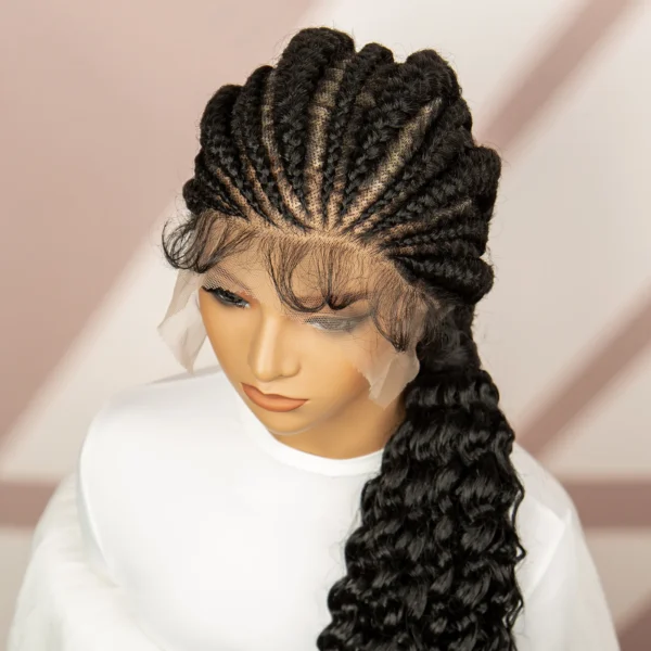 African Black Women Braided Wigs Double Lace Cornrow Braided Wig with Baby Hair Full Lace Frontal 30 Inch Natural Braiding Hair - Image 5