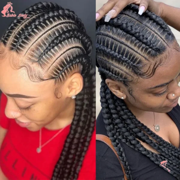 Synthetic Full Lace Front Wigs Braided Wigs For Black African Women 6 Braids With Baby Hair 36 Inches Cornrows Box Braided Wigs - Image 3