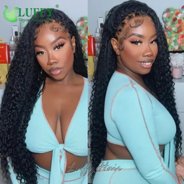Human Hair Braided HD Full Lace Wigs Knotless Box Boho Braids Full Lace Braided Wig Pre Plucked with Baby Hair Curly End 300% - Image 2