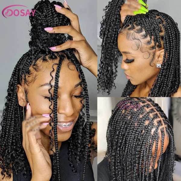 Synthetic Curly Wigs Short 360 Full Lace Boho Braids Wig 12 Inch Knotless Braided Wigs Goddess Box Braid Wig Pre-Pluck Baby Hair - Image 13