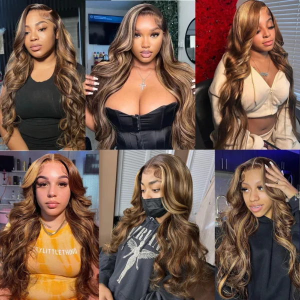 Highlight 13x6 Lace Frontal Wig Human Hair Body Wave 13x4 Hd Lace Front Wig For Women 4/27 Blonde Ombre Brown Colored Wig 36Inch - Image 16