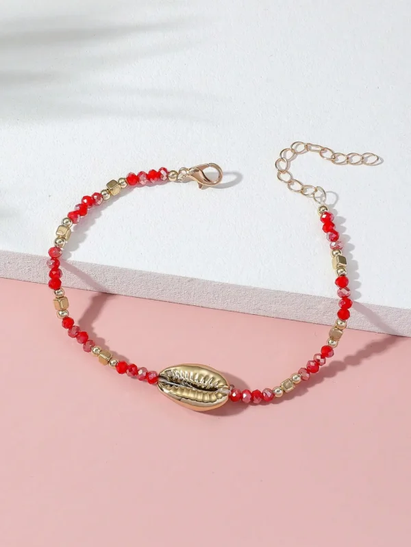 1 Seaside Beach Style String Color Bead Crystal Shell Ankle Ankle Anklet Women's All-match Leisure Travel Party Simple Body Gold - Image 8