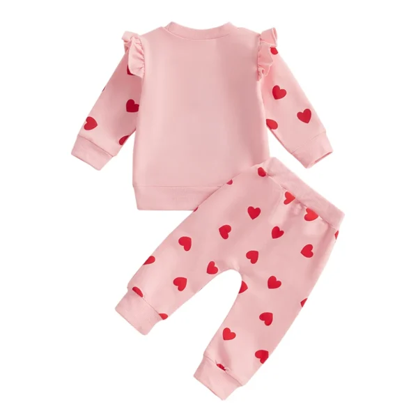 Baby Girls 2-piece Outfit Long Sleeve Embroidery Letters Hoodie with Heart Print Sweatpants Valentines Day Clothes Sets - Image 11