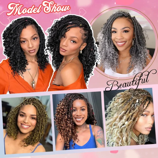 8 Packs Synthetic 12 Inch Goddess Box Braids Crochet Hair Boho Box Braids With Curl Ends Hair Extensions for Women Black - Image 18