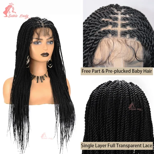 Long 36“ Synthetic Full Lace Wigs Twist Box Braided Wigs Lace Front Wig Knotless Braids Wig Black Women Cornrow Box Braided Wigs - Image 16