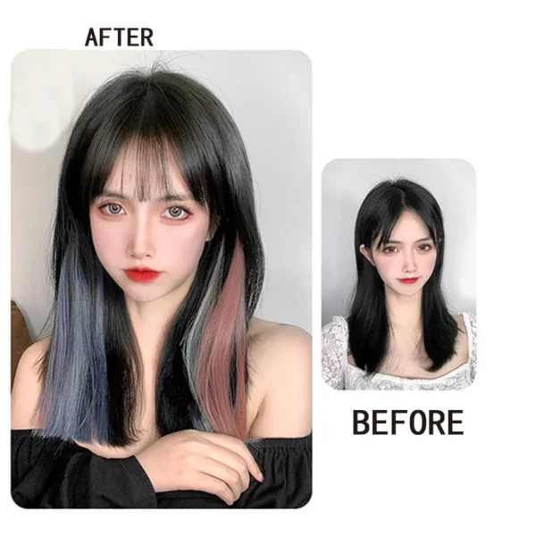 H&STAR 1PC Synthetic 50cm Long Straight  Hair Extension Gradient Rainbow Multi color Hairpiece Wigs for Women - Image 4