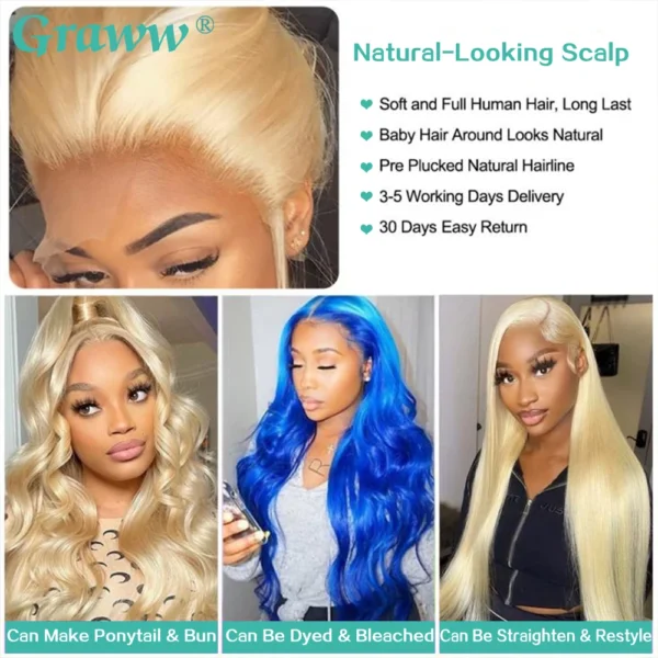 Blonde Body Wave Lace Front Wig HD Transparent Lace 13x4 13x6 Human Hair Wig 613 Pre Plucked Full Frontal Wigs For Black Women - Image 3