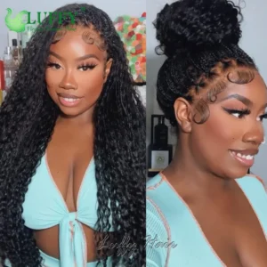 Human Hair Braided HD Full Lace Wigs Knotless Box Boho Braids Full Lace Braided Wig Pre Plucked with Baby Hair Curly End 300%