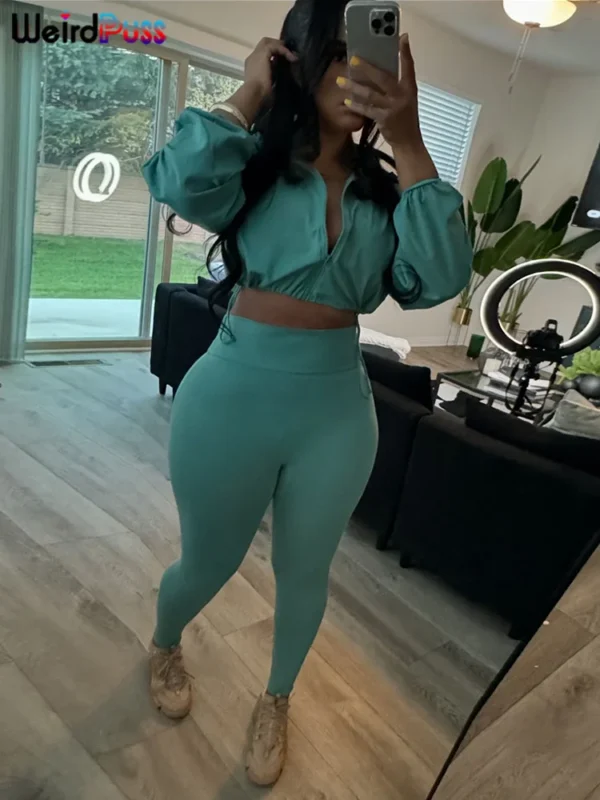 Weird Puss 2024 Autumn Women 2 Piece Set Casual Tracksuit Zipper Thin Drawstring Jacket+Leggings Matching Streetwear Sporty Suit - Image 25