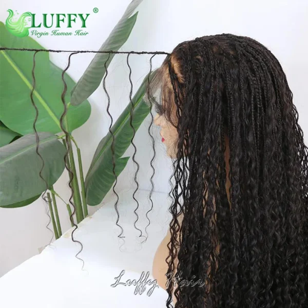 Human Hair Braided HD Full Lace Wigs Knotless Box Boho Braids Full Lace Braided Wig Pre Plucked with Baby Hair Curly End 300% - Image 4