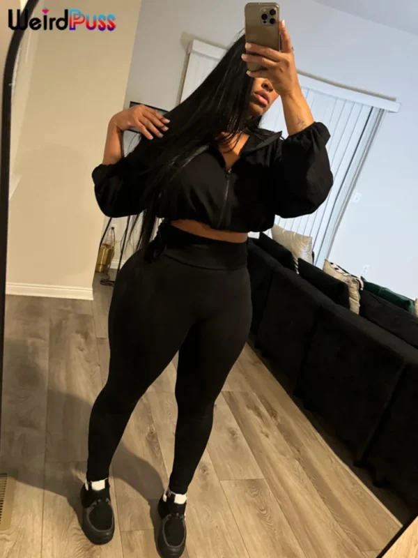 Weird Puss 2024 Autumn Women 2 Piece Set Casual Tracksuit Zipper Thin Drawstring Jacket+Leggings Matching Streetwear Sporty Suit - Image 23