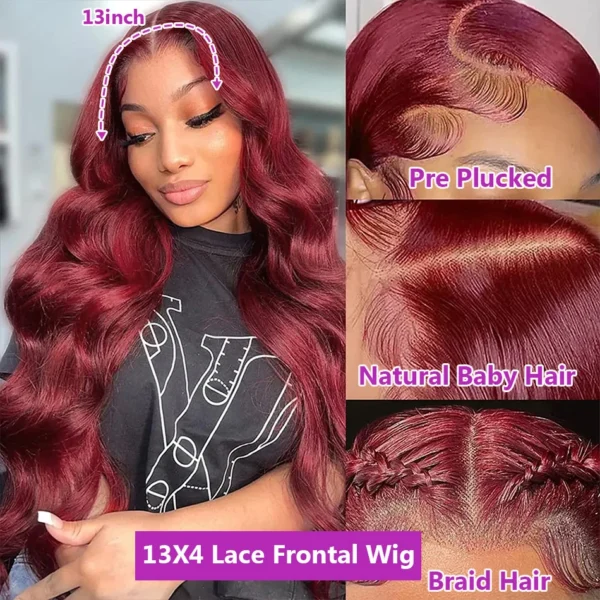 Burgundy 99J Body Wave 13x6 Hd Lace Frontal Human Hair Wig Transparent Lace Front Wigs For Women Brazilian Red Colored Remy Wig - Image 8