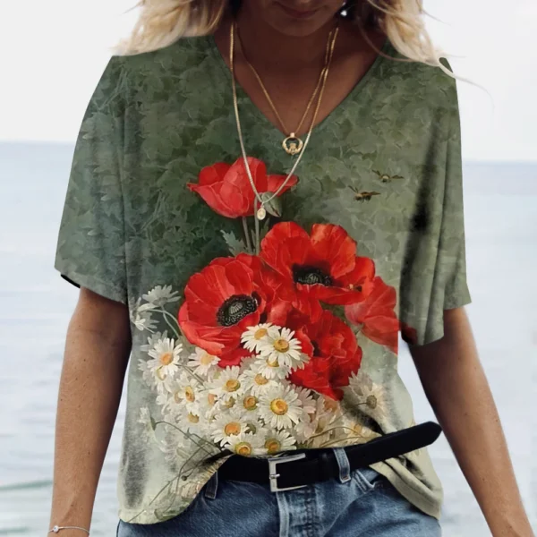 Fashion Floral Flower Graphics 3D Print T-Shirts Woman Summer T Shirt Streetwear Women's Y2K Tops Oversized Clothing Girls Tees - Image 21