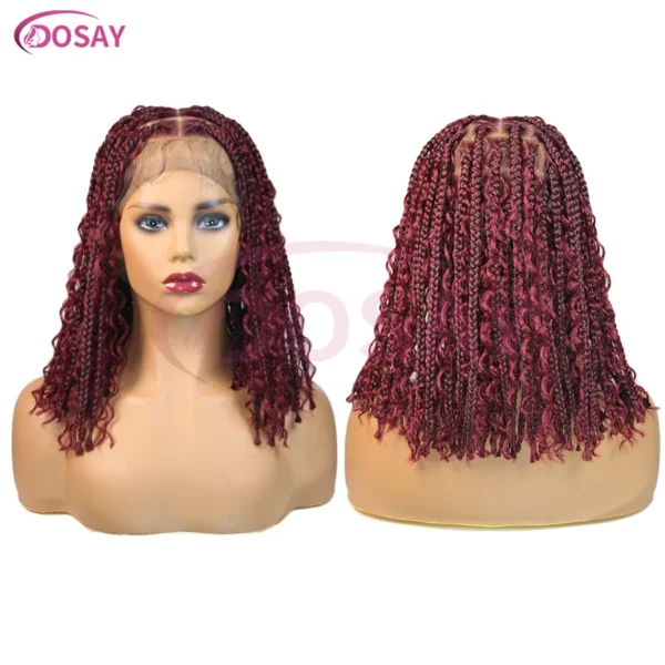 Short 12 Inch Bohemian Curly Braided Full Lace Front Wigs Knotless Box Braid Bob Wig Women Synthetic Locs Goddess Cornrow Braids - Image 9
