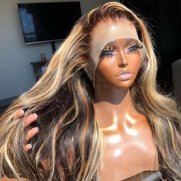 Highlight 13x6 Lace Frontal Wig Human Hair Body Wave 13x4 Hd Lace Front Wig For Women 4/27 Blonde Ombre Brown Colored Wig 36Inch - Image 2